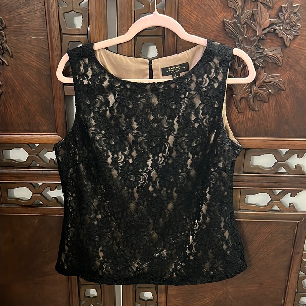 Tahari Arthur S Levine Luxe Black lace top